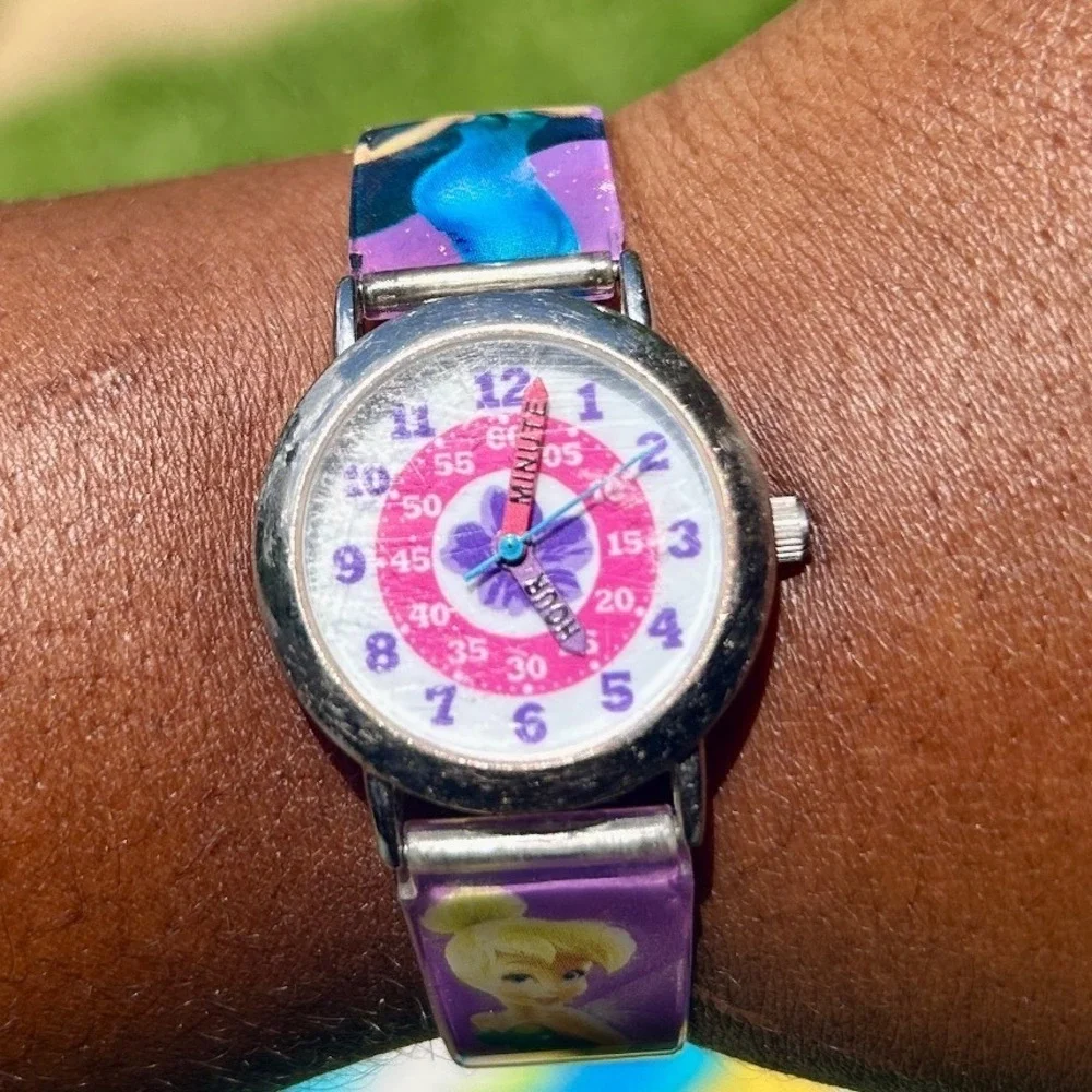 Disney 90s Tinker Bell‎ Watch Kids Adjustable Purple Plastic learn Time Teacher